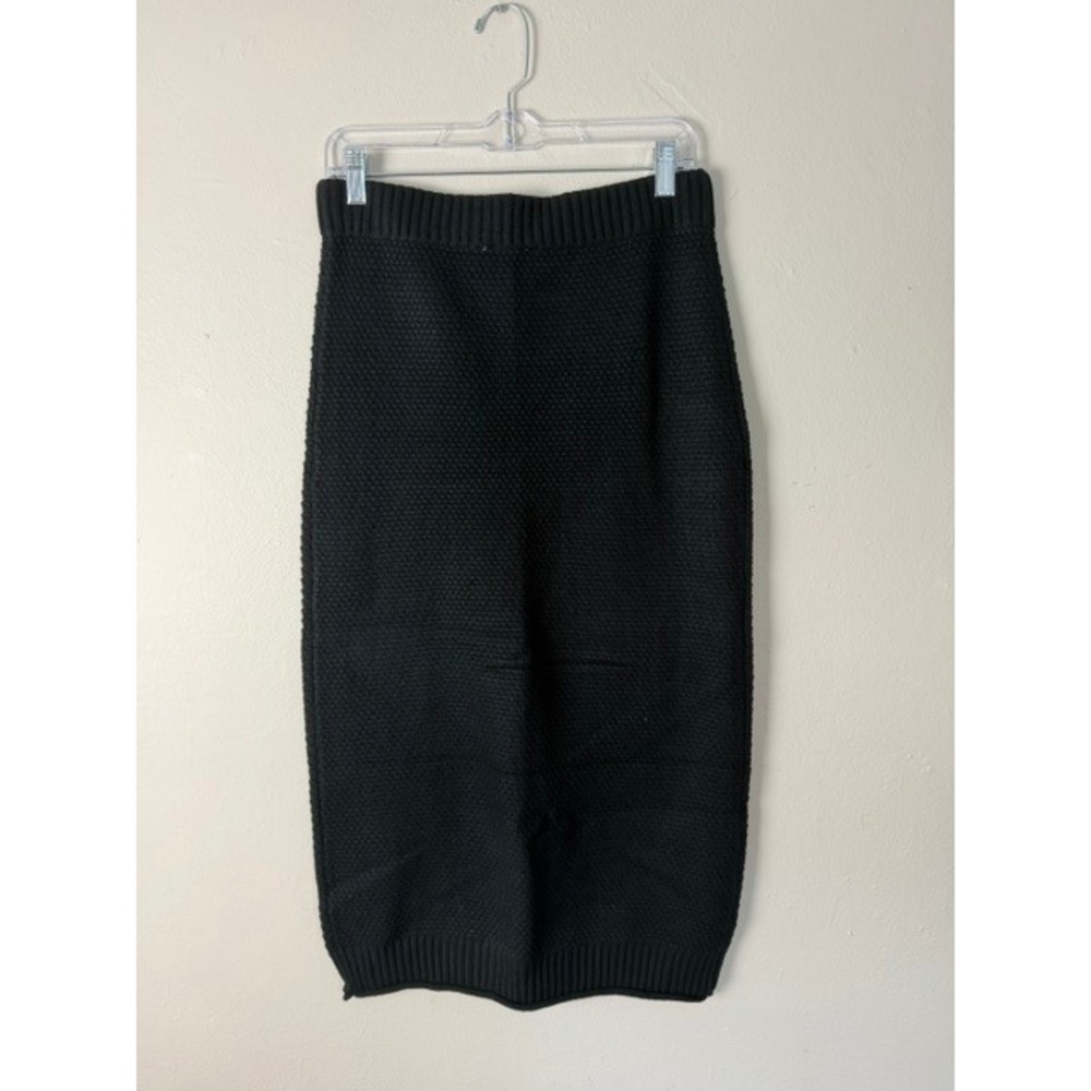 Double Zero Black Knit Pencil Skirt Textured Midi Ribbed Waistband Small - Picture 2 of 3